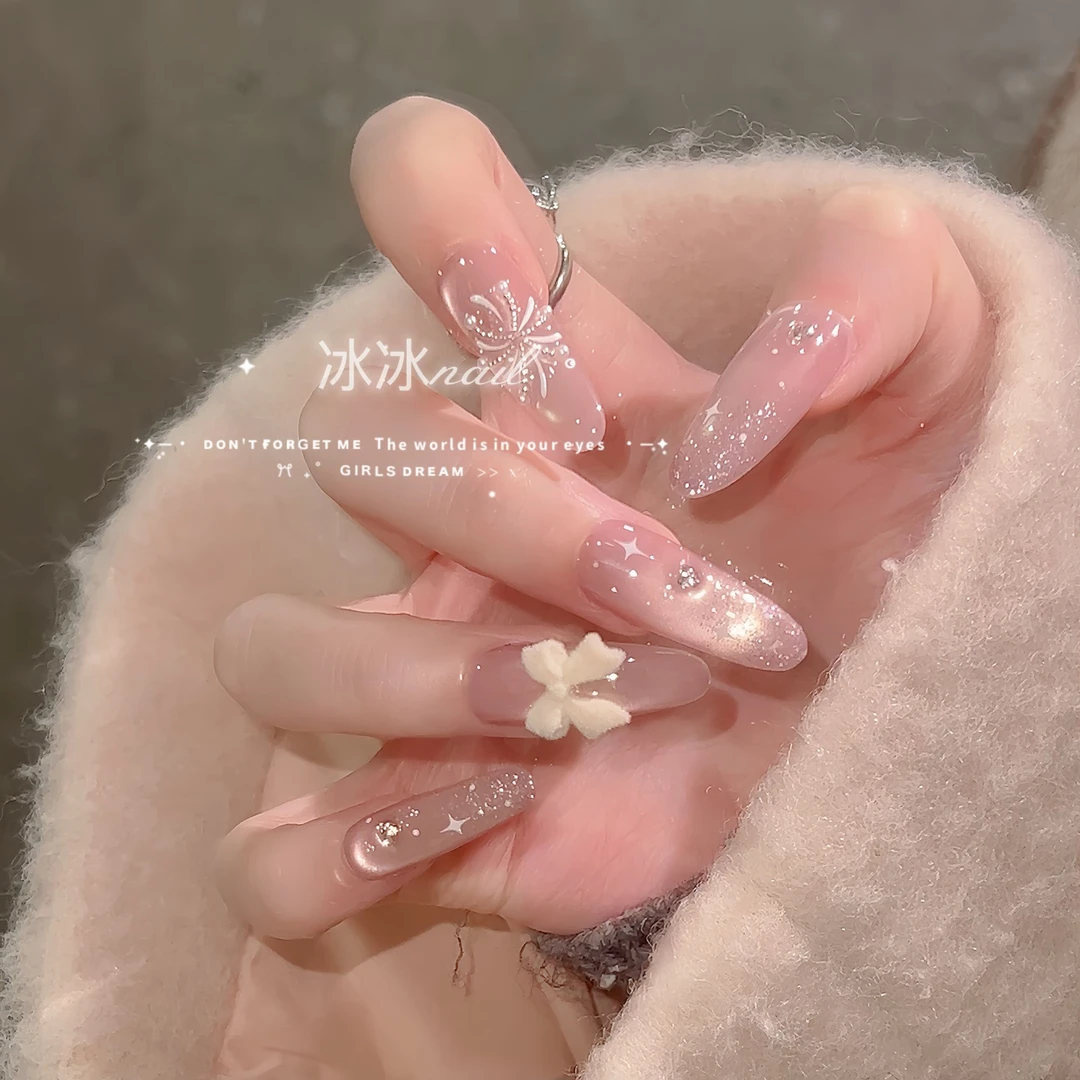 【纯白花火】璀璨烟火秋冬美拉德猫眼蝴蝶结可拆卸高品质穿戴甲