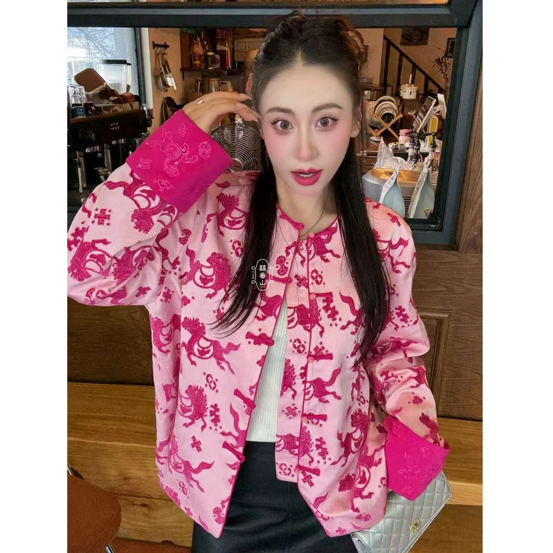 【囍番山·2025·秋季】马上红•辣妹粉减龄少女感亮片国风新中式外套