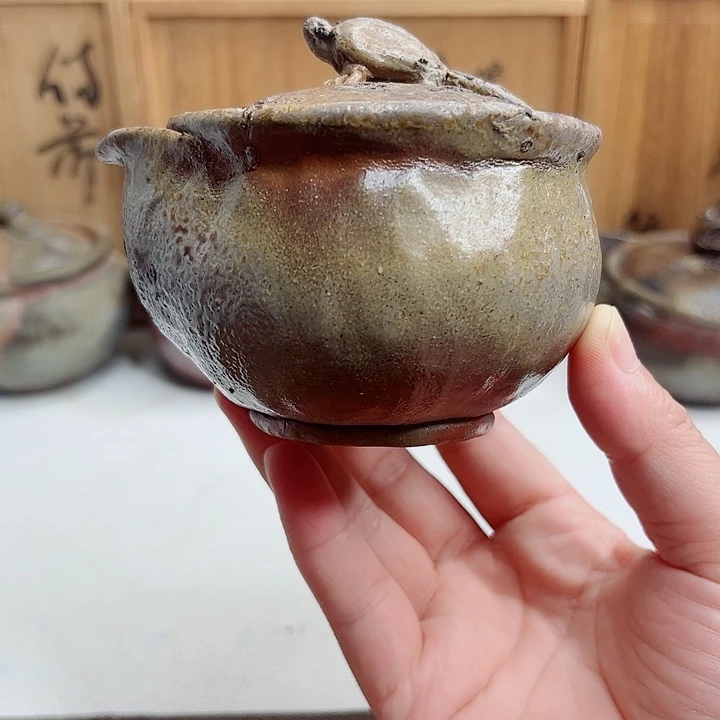 备前烧，乌龟宝瓶，水台窑沾，盖子飞皮