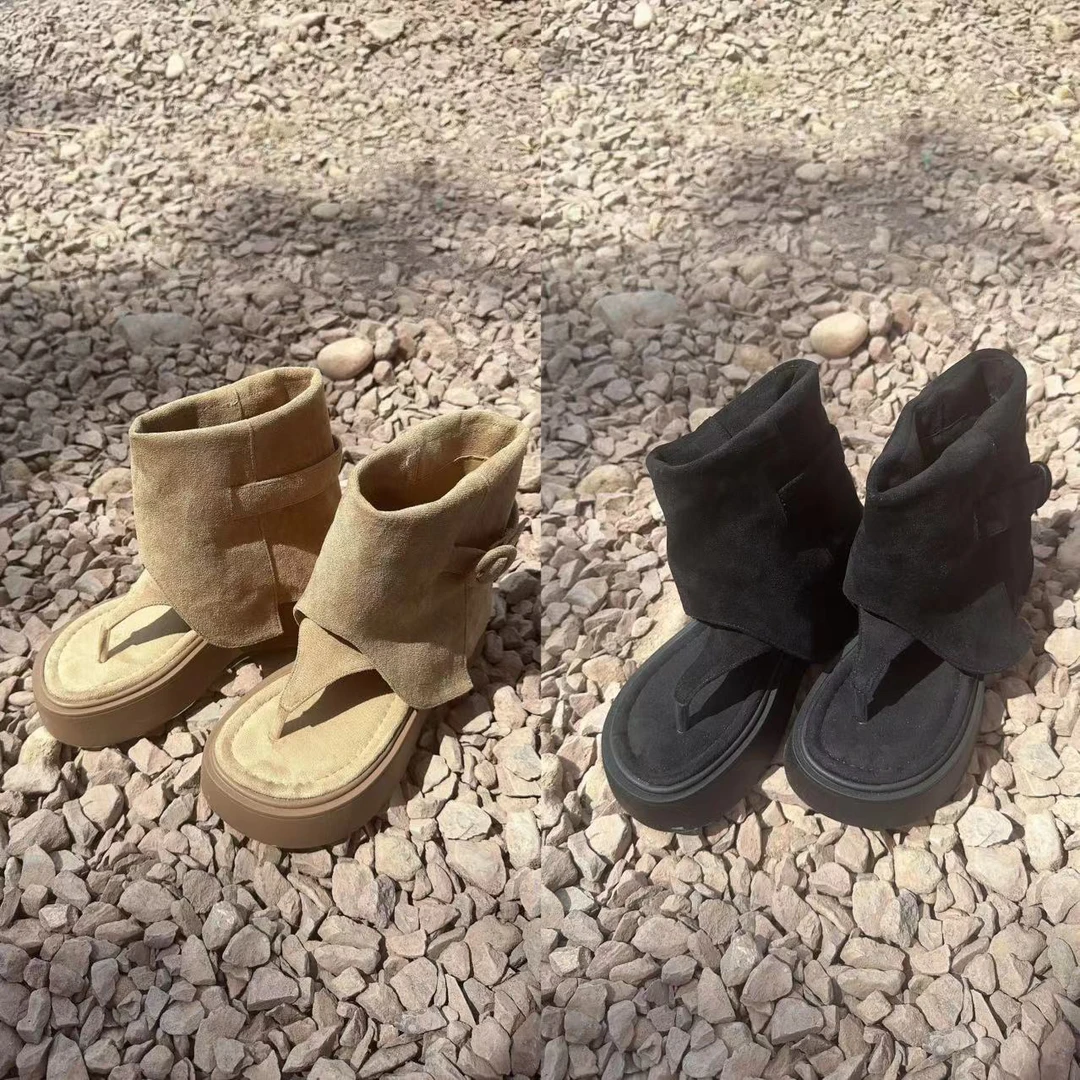 LIN-【美拉德辣妹】厚底夹脚短靴