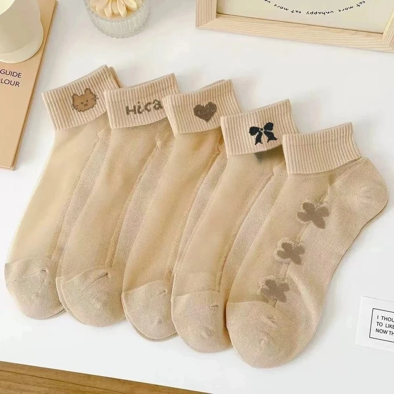 【6:8五双】夏季短袜女韩版极简风薄款袜子春夏百搭玻璃水晶袜子