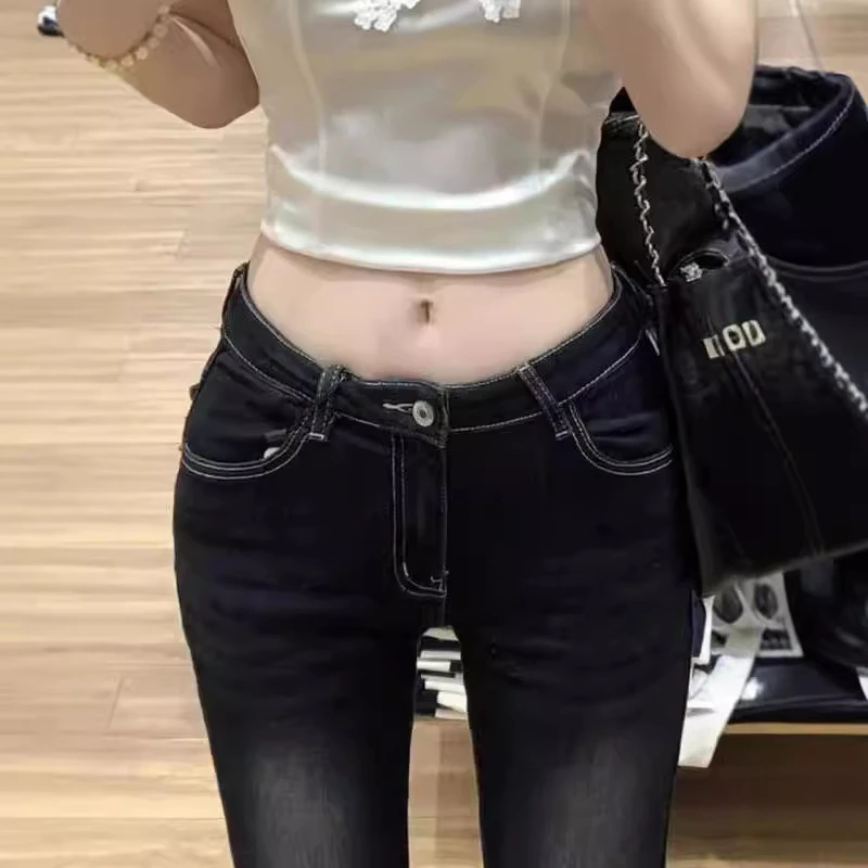 美式辣妹复古2025春秋微喇牛仔裤女小个子高腰弹力直筒显瘦修身马