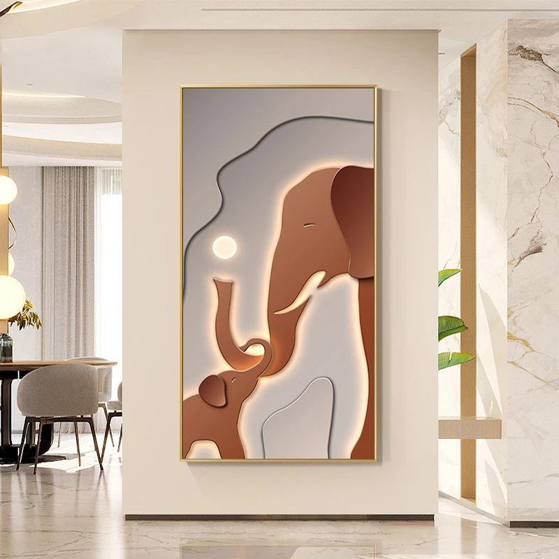 现代客厅沙发背景墙挂画子母象入户玄关走廊挂画子大象80160