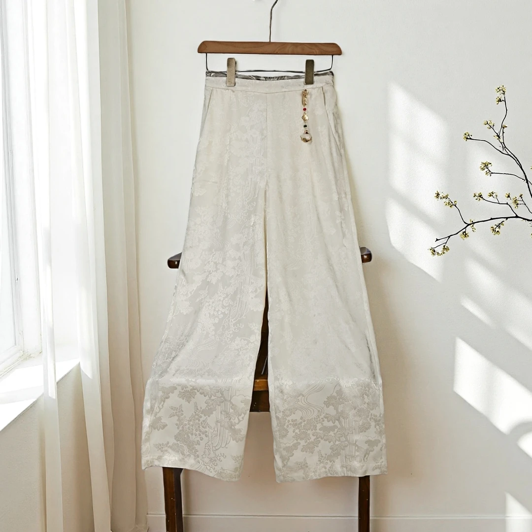 大鱼专属 高山流水25年夏季清凉感双面花萝垂坠显瘦阔腿裤DZ10006