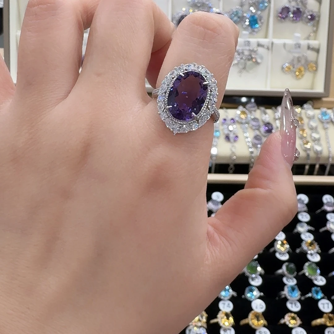 紫晶戒指银S925镶嵌