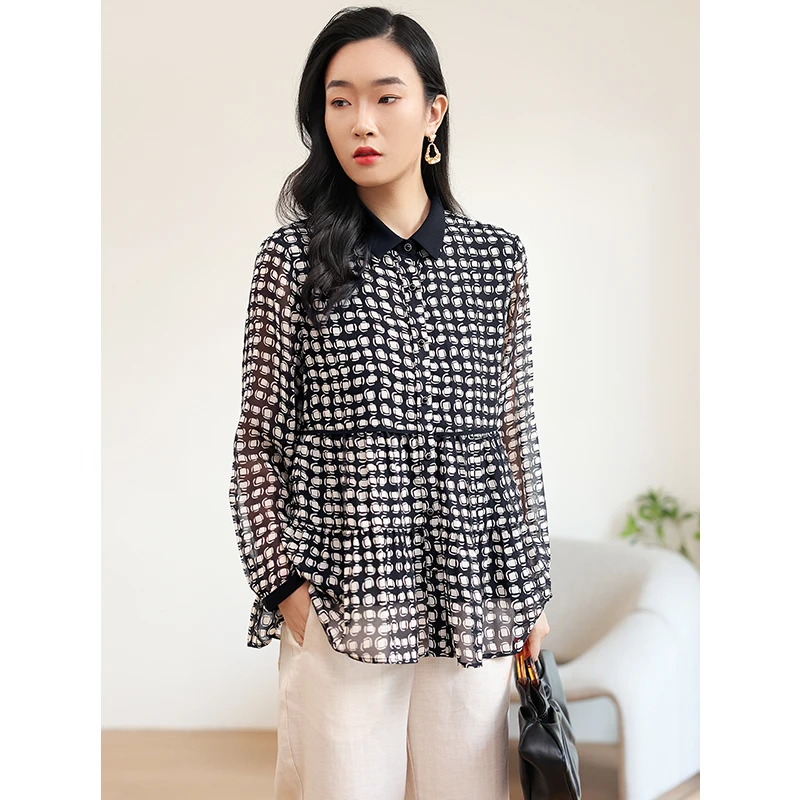 高端女士气质长袖衬衫2025新款休闲拼接上衣宽松显瘦时尚碎花衬衣