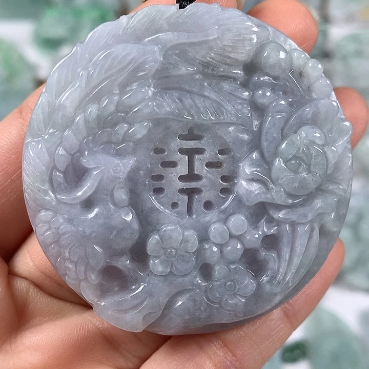 翡翠未镶嵌颈饰山水双喜临门两面工艺福利