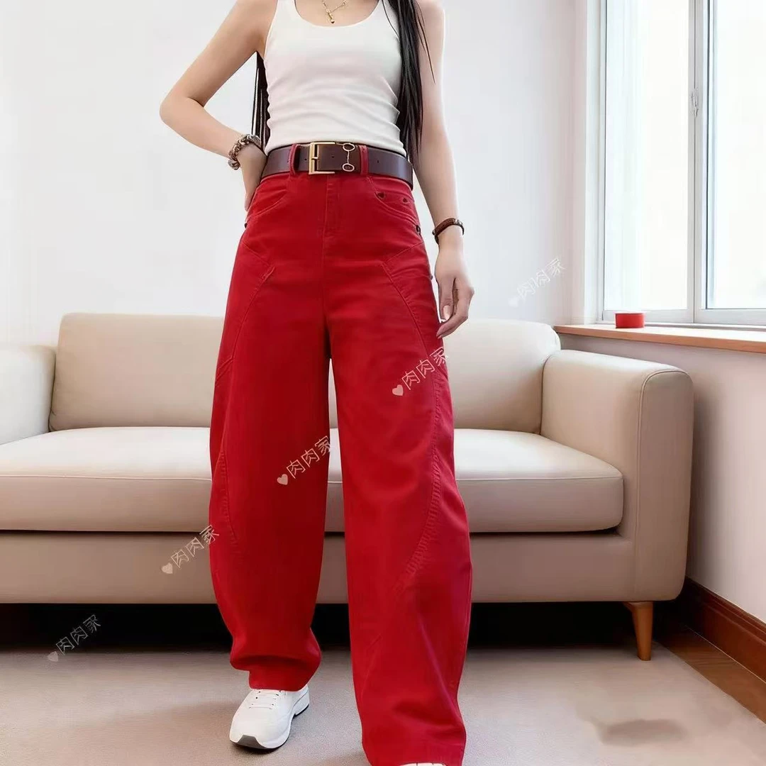 2025秋冬弯刀裤秋冬季长裤休闲裤复古薄款春季红色女裤