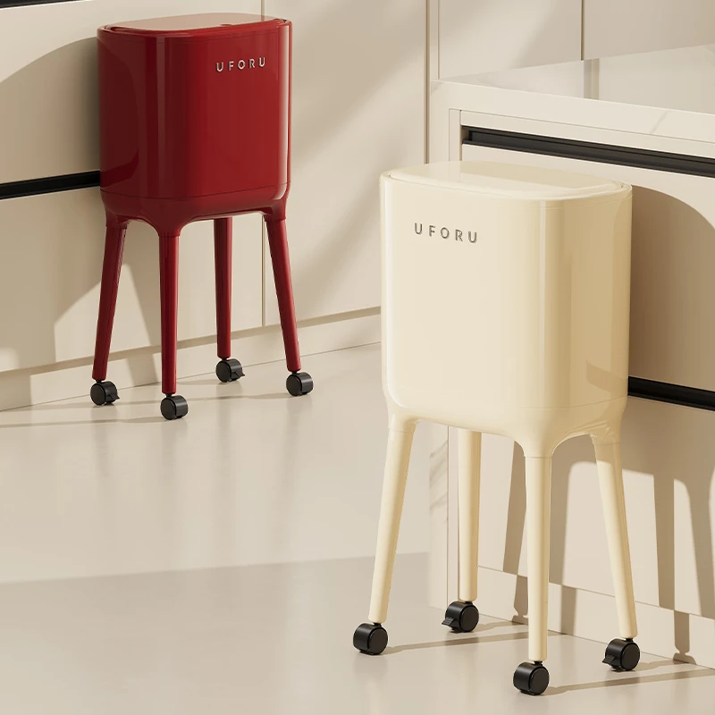 高脚垃圾桶厨房免弯腰加高卫生桶家用客厅新款带滑轮高颜值垃圾篓