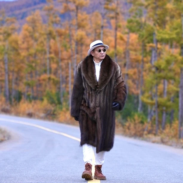 【渔貂母皮】1.2米青果领北美渔貂自然本色母皮香云纱里水貂毛皮草