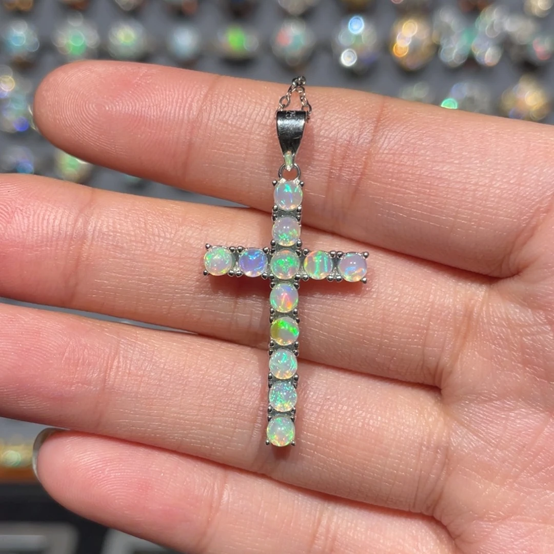 欧泊银S925镶嵌欧泊吊坠