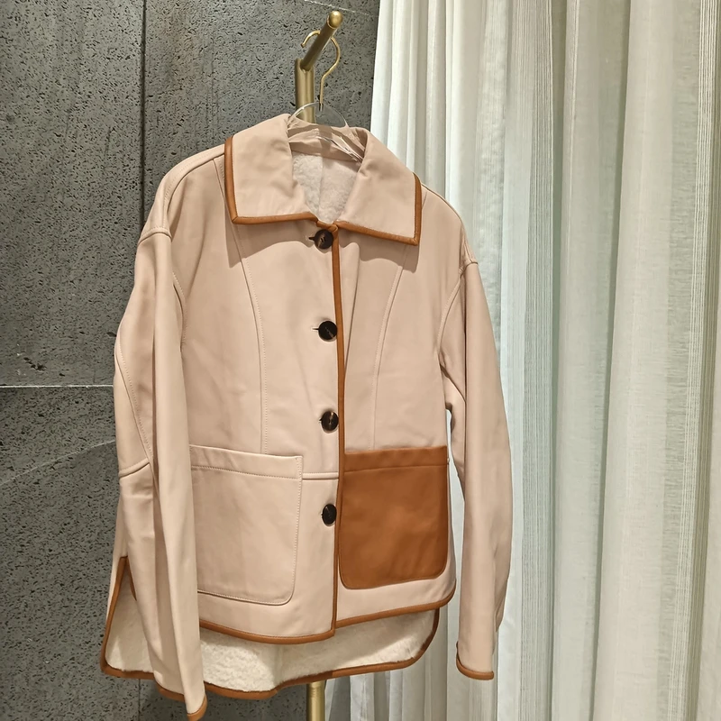 时髦衬衣款皮衣 衣长69 款号H90268