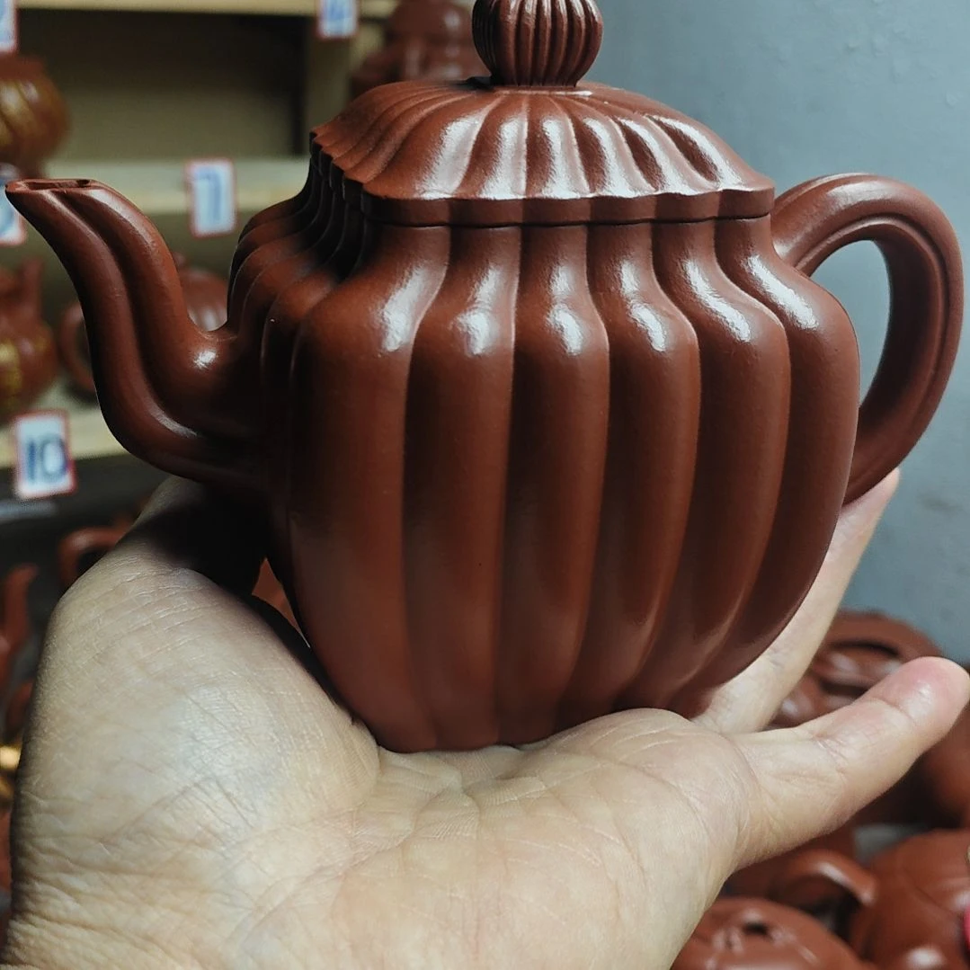 宜兴紫砂壶筋纹器半手工制作赵庄朱泥300CC