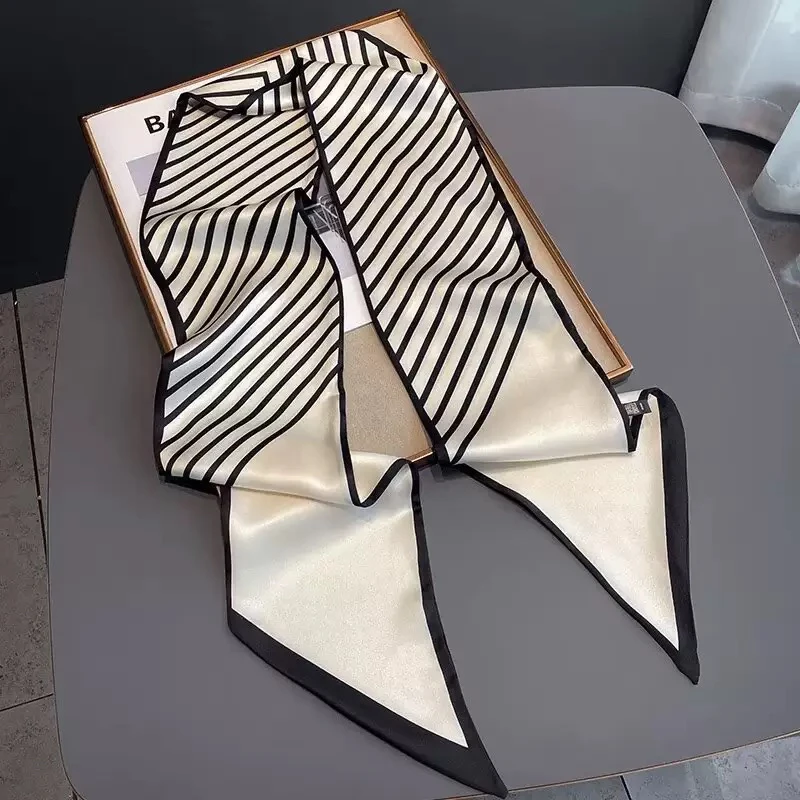 重磅发带领巾两用黑白条纹丝巾