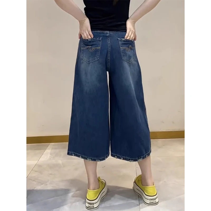 牛仔裤女士2025年夏季新款爆款裤子显瘦高腰七分裤时尚宽松阔腿裤