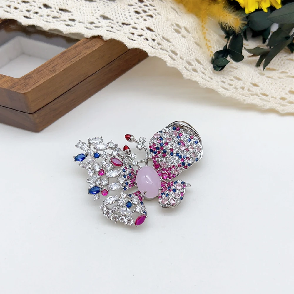 铜合金仿水晶胸针 02761 好啊商店 水J微镶蝴蝶胸针-粉