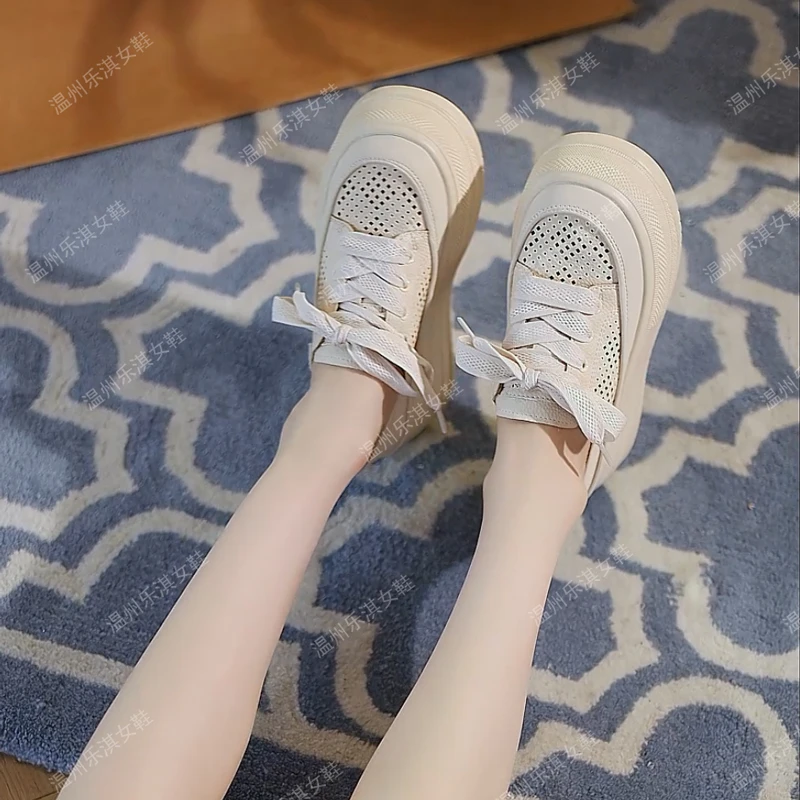 7CM增高厚底两穿镂空透气2025夏季新款百搭增高松糕休闲小个子女