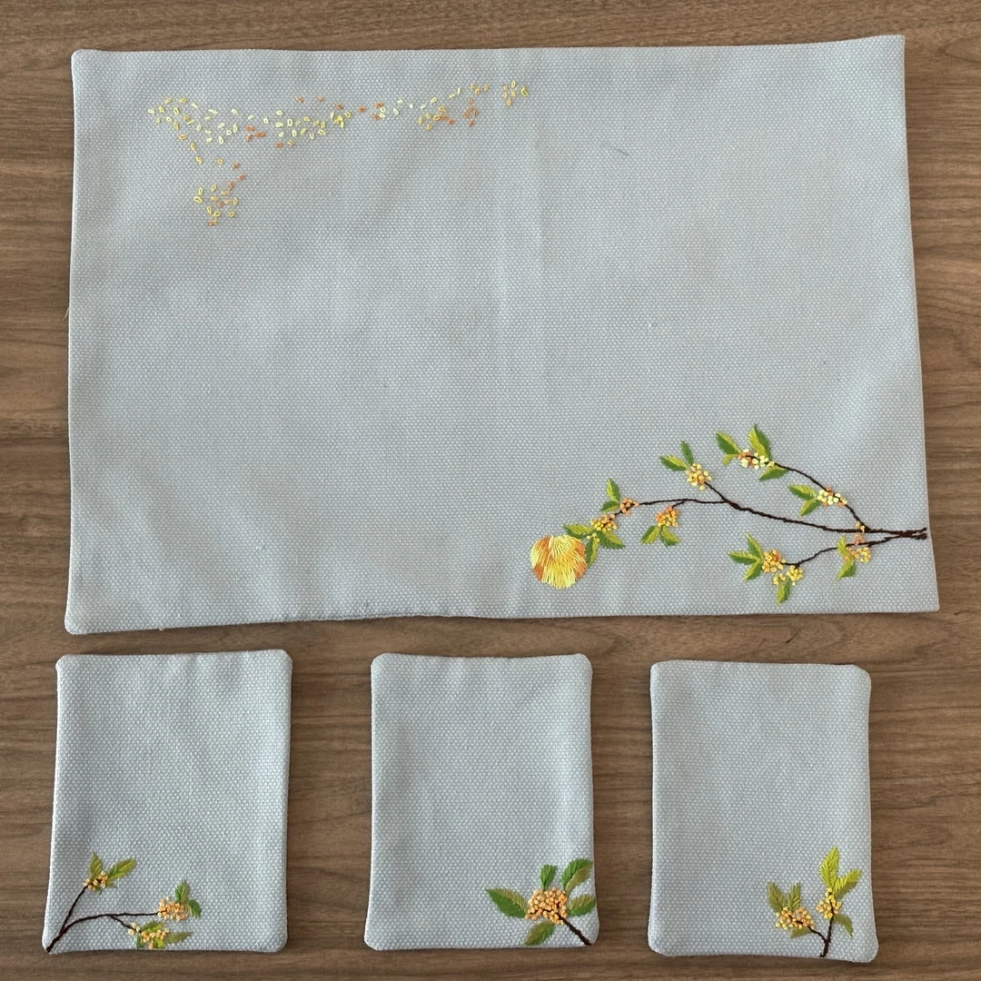 手工刺绣粗布编中式编织高档桂花茶席高档