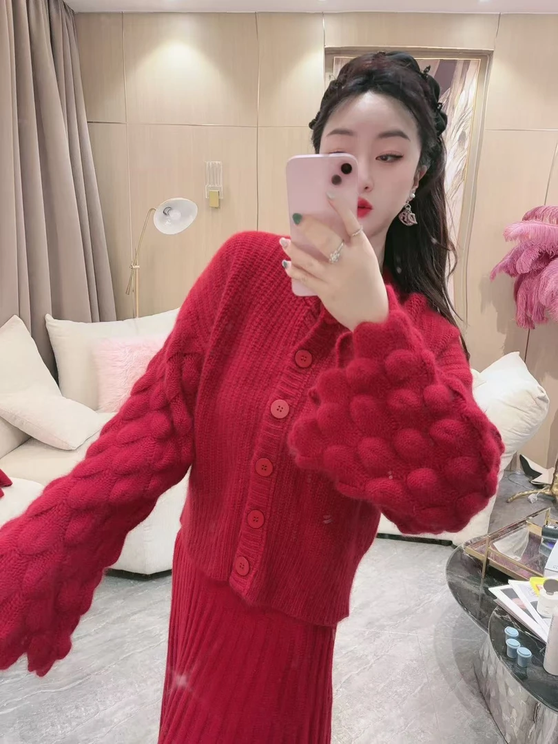 DC【魔恋仙灵】长袖网红针织时尚鱼鳞纹百搭毛衣开衫上衣