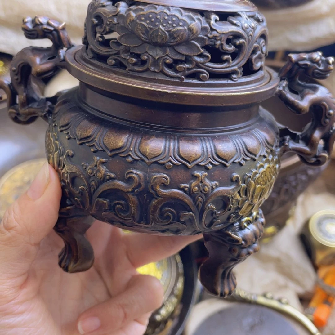 原矿风磨铜熏香炉
