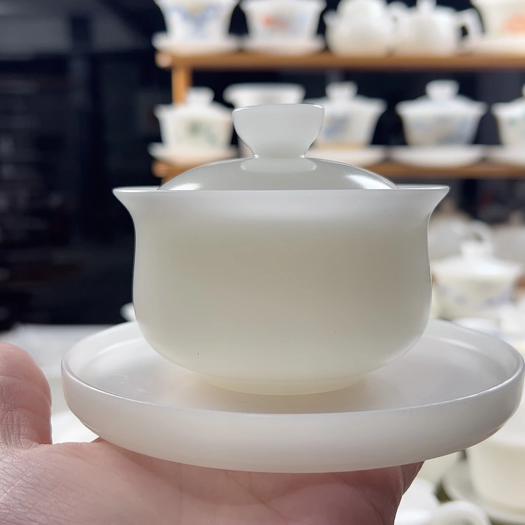 一***子素烧璞玉布袋盖碗+壶承