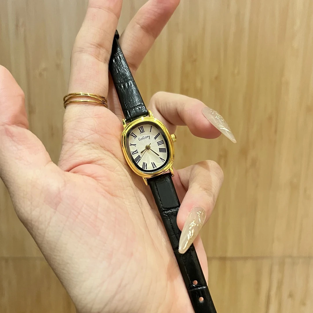 女士小众复古椭圆形石英手表简约气质百搭精致皮带腕表G237