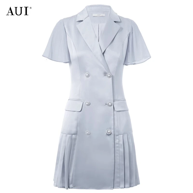 【AUI专属】AUI高级感醋酸面料西装连衣裙女中长裙-21D018214