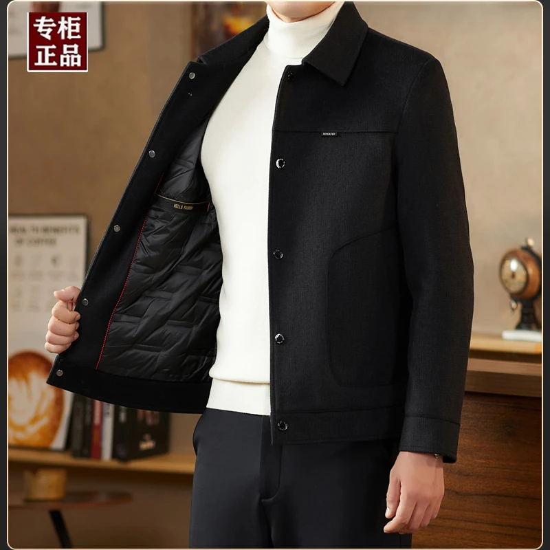 轻奢大牌男装2025秋冬季中年男士翻领夹克内胆保暖绵羊毛高档外套