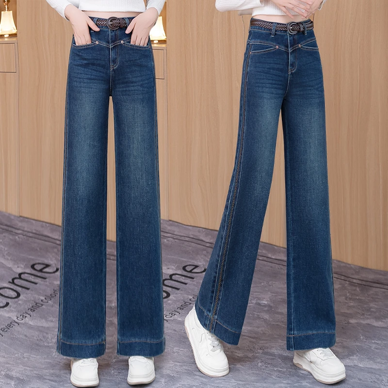 复古窄版阔腿牛仔裤女秋季2025新款高腰显瘦设计感休闲宽松直筒裤