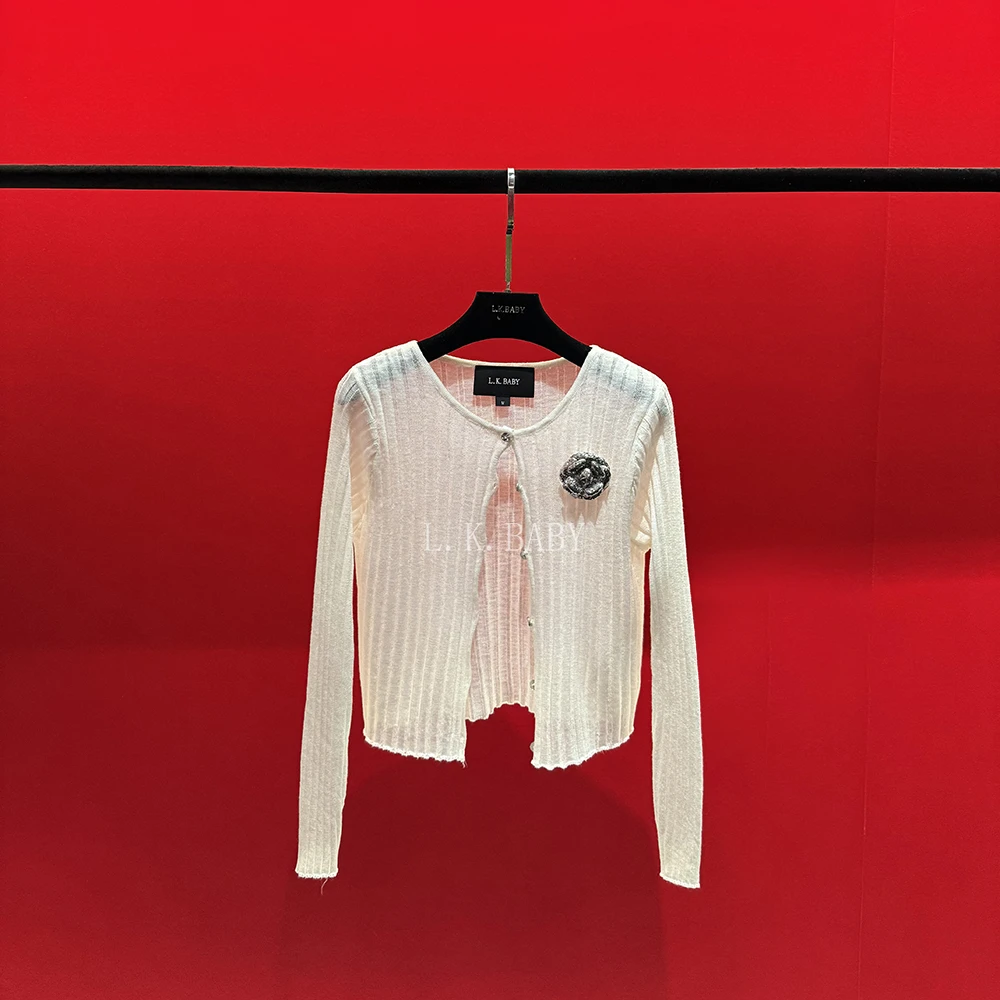 【L.K.BABY】法式高定重工设计感山茶花修身百搭开衫