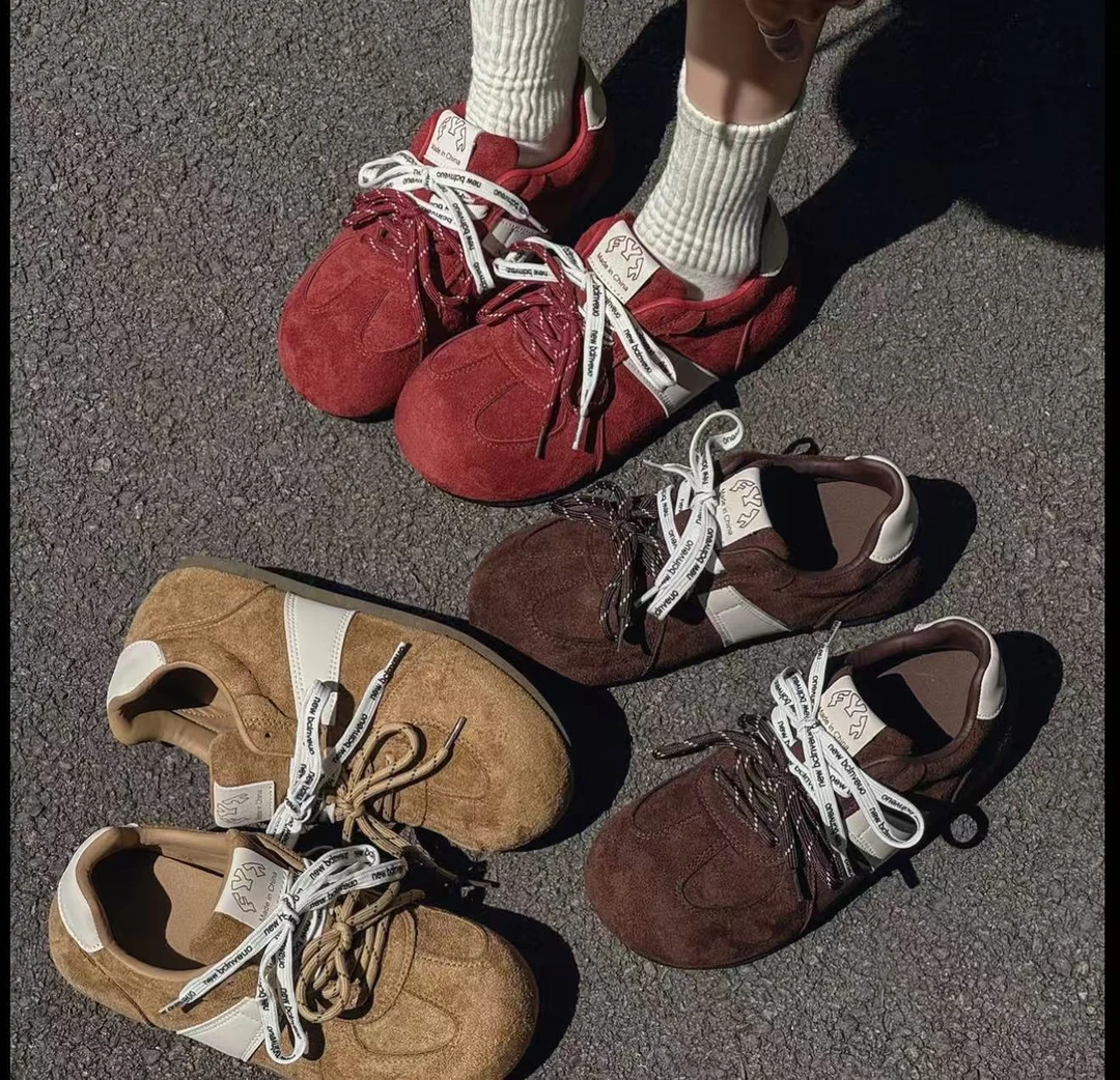 泡泡鞋内增高美拉德双鞋带卡皮巴拉面包鞋复古拼色丑萌德训鞋