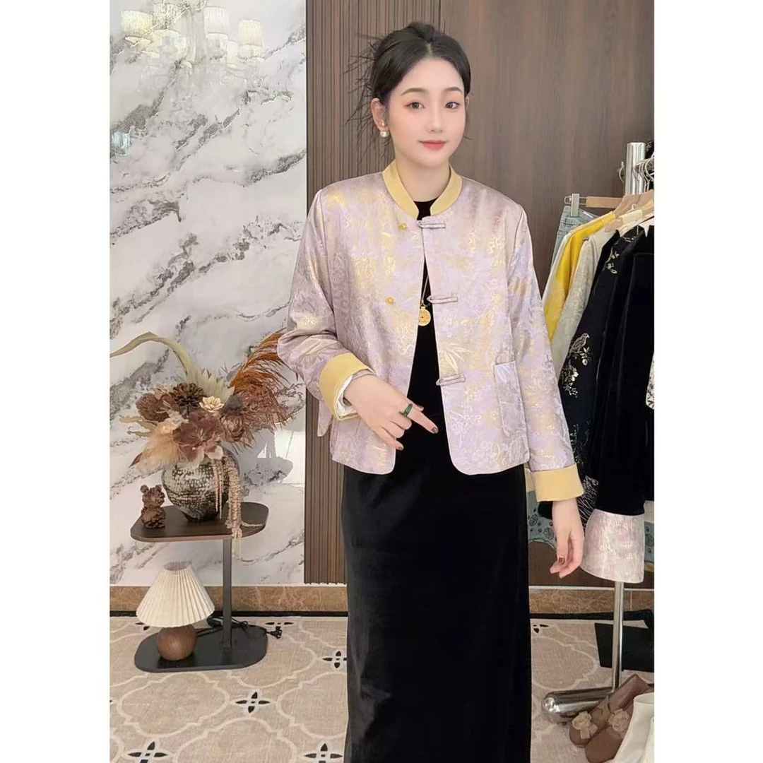 【斐姐专属】提花常规款厚款女装长袖唐装百搭立领复古上衣-150网红