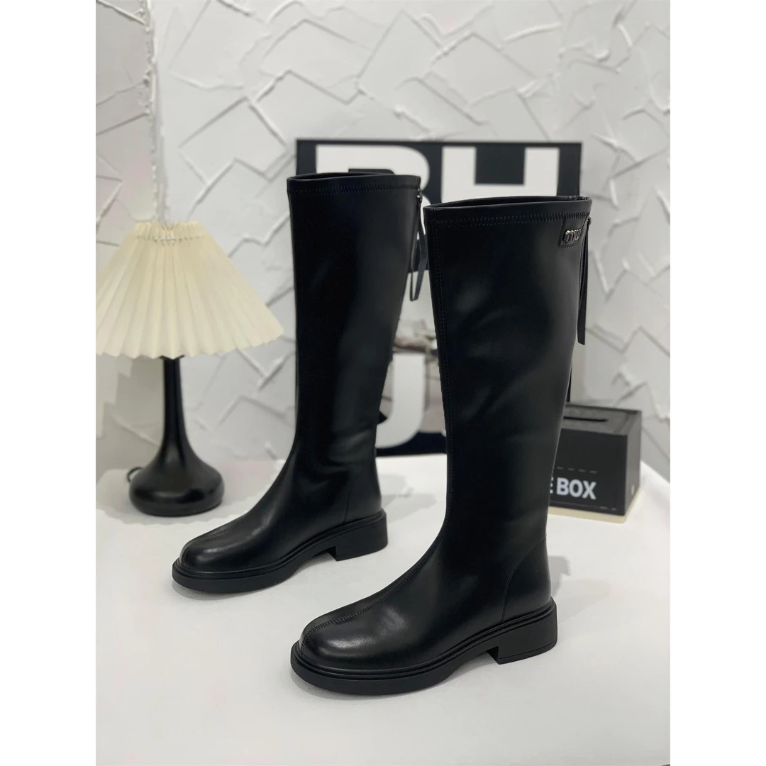 风格女骑士靴冬季新款复古过膝高筒靴小个子百搭圆头靴