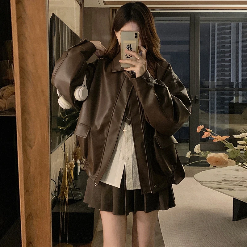 琥珀流光风皮衣女外套2025新款秋冬季加绒加厚皮夹克机车刺绣上衣