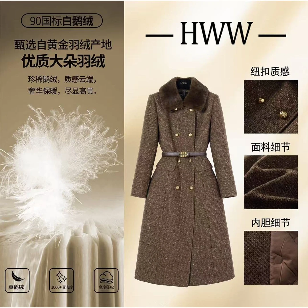 HWW90白鹅绒含羊毛(袖子也加绒)毛领可拆卸收腰鹅绒服DHZZR408121