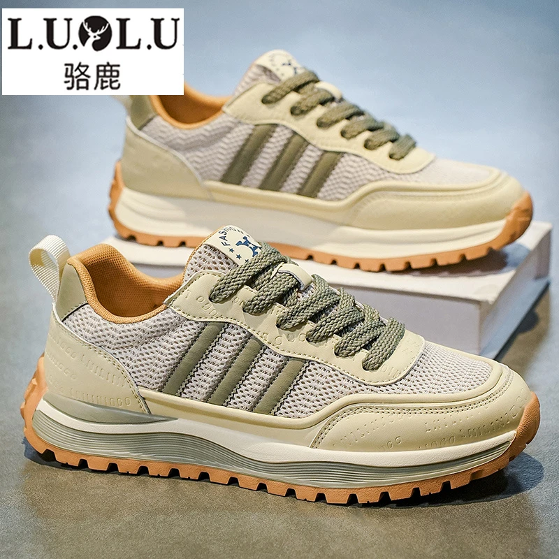 骆鹿男鞋夏季新款透气厚底网面鞋男士轻便舒适运动休闲阿甘德训鞋