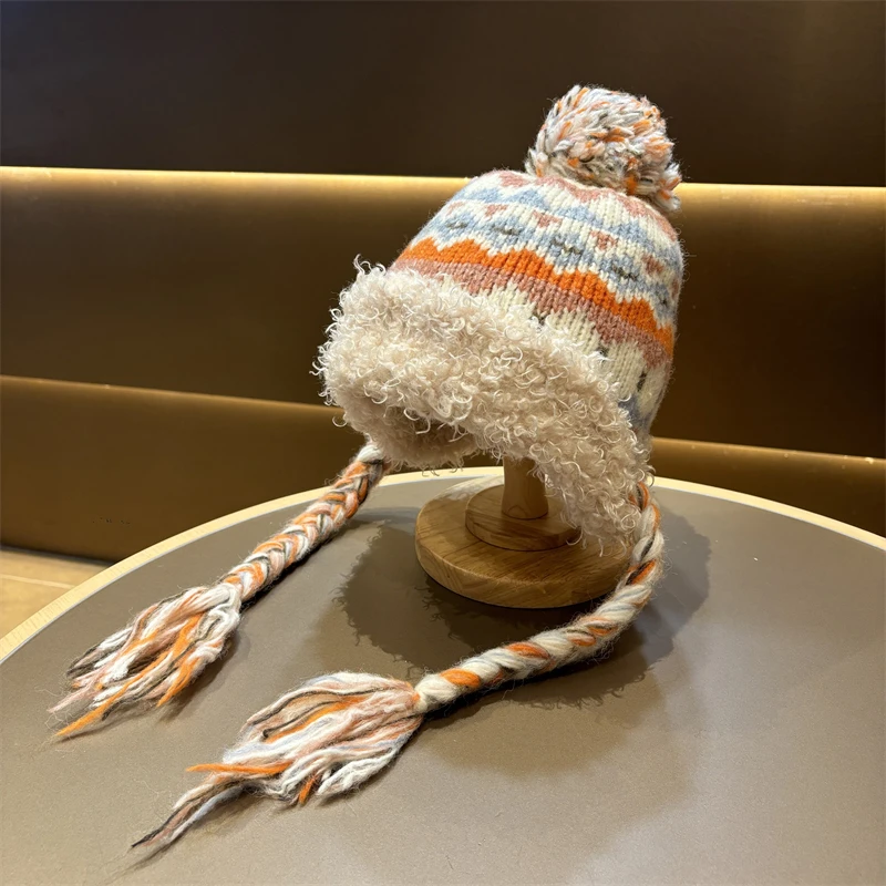 儿童帽子秋冬民族风加厚毛线护耳帽男女宝宝户外防风保暖针织帽潮