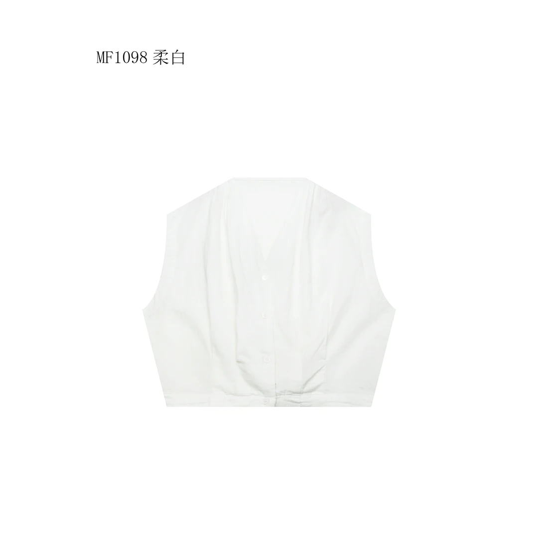 【麻訪家】MF1098柔白文艺简约气质百搭坎肩开衫上衣