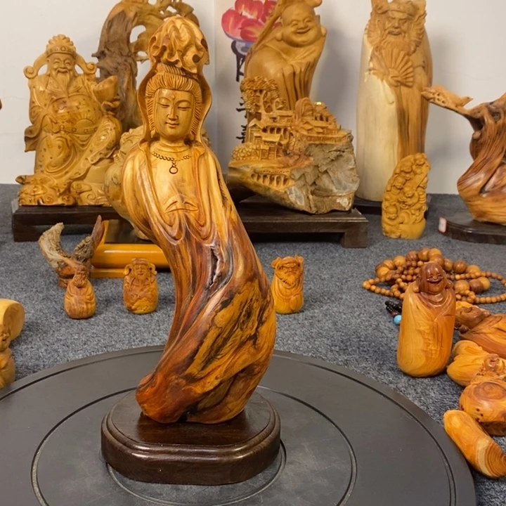 柏木（崖柏）崖柏观音摆件根雕工艺品