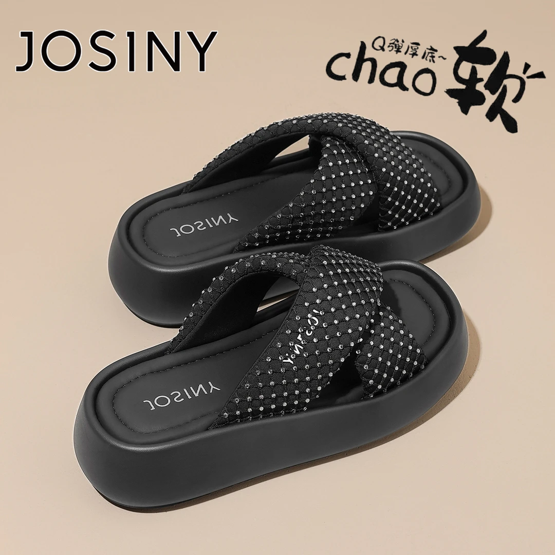 卓诗尼厚底沙滩露趾凉拖鞋女2025夏季气质水钻法式配裙子外穿凉拖