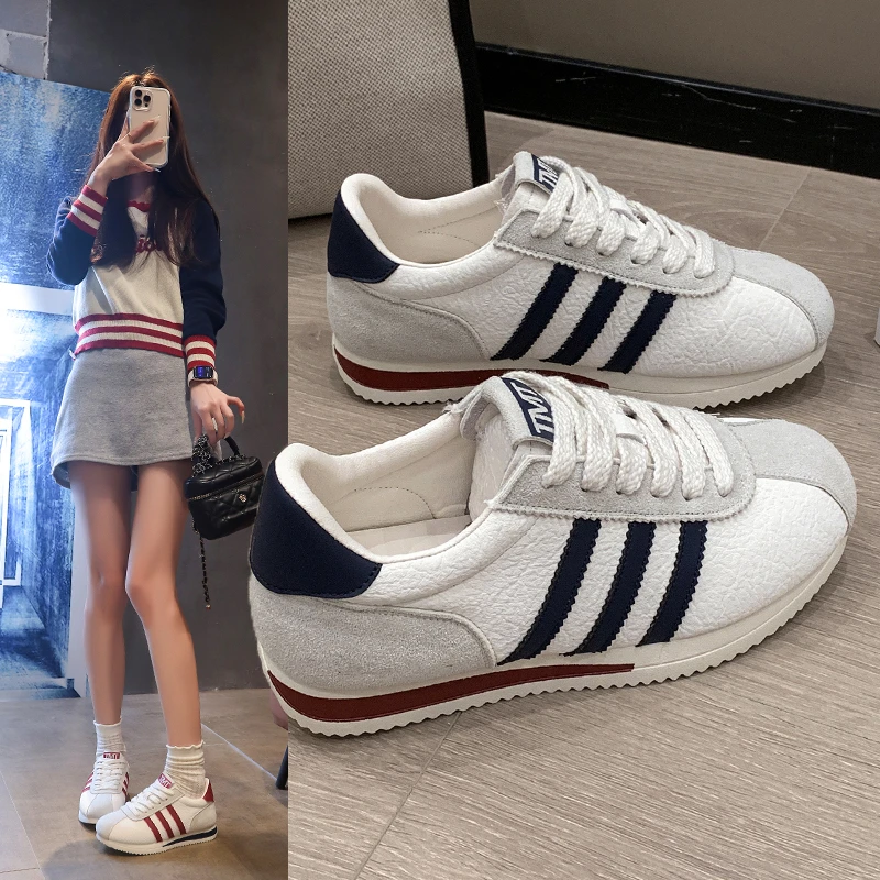 2025秋季新款软底阿甘鞋女百搭休闲运动鞋圆头增高小白鞋厚底轻便