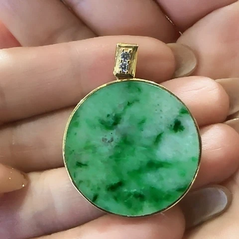 翡翠足银镶嵌吊坠(不含链)