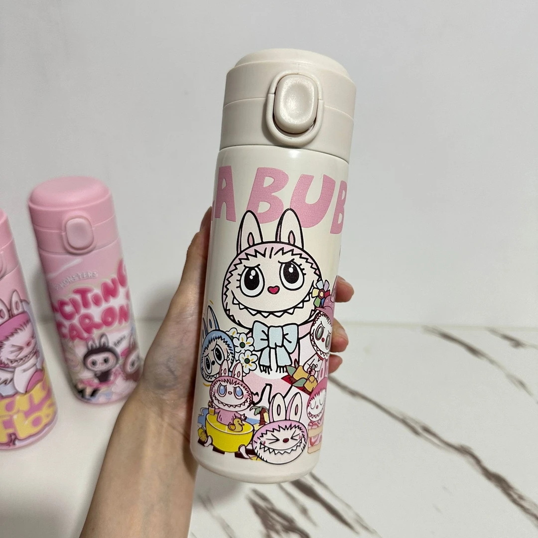 labubu卡通保温杯拉布布弹扣杯