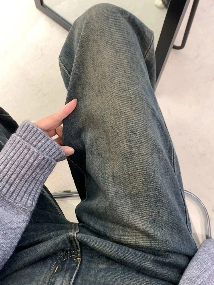 复古窄版阔腿牛仔裤女秋冬加绒高腰显瘦直筒裤737窄版显瘦直筒裤