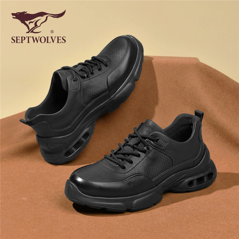 七匹狼男鞋2025新款秋季厚底户外鞋全黑色休闲运动鞋防滑跑步潮鞋
