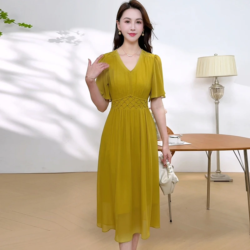 连衣裙裙子显瘦气质长裙时尚夏季收腰轻奢高腰法式简约中长款修身