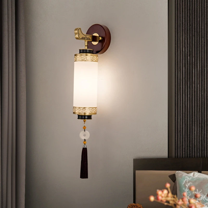 新中式全铜壁灯2025新款客厅电视背景墙走廊禅意卧室实木床头灯