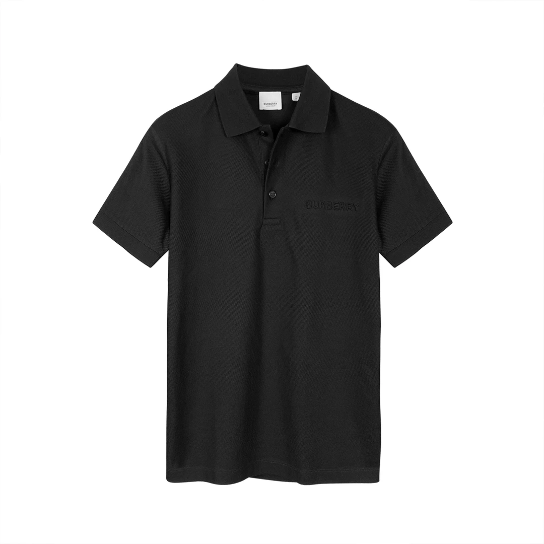 全新未使用 BURBERRY/博柏利 纯色棉质直筒Polo衫 黑色 8084365