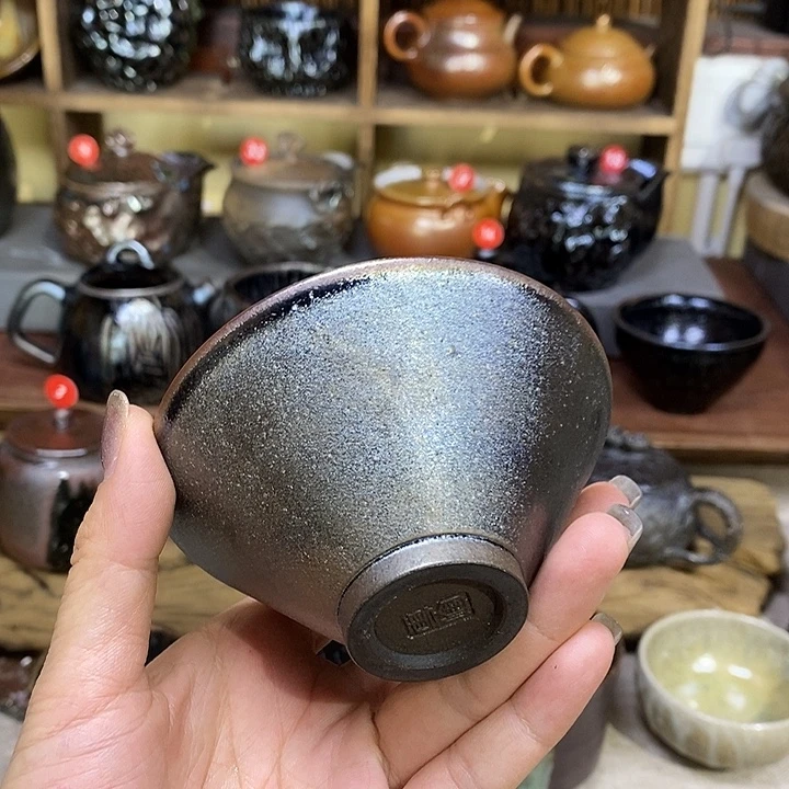 蓝***天云南建水柴烧微瑕主人杯