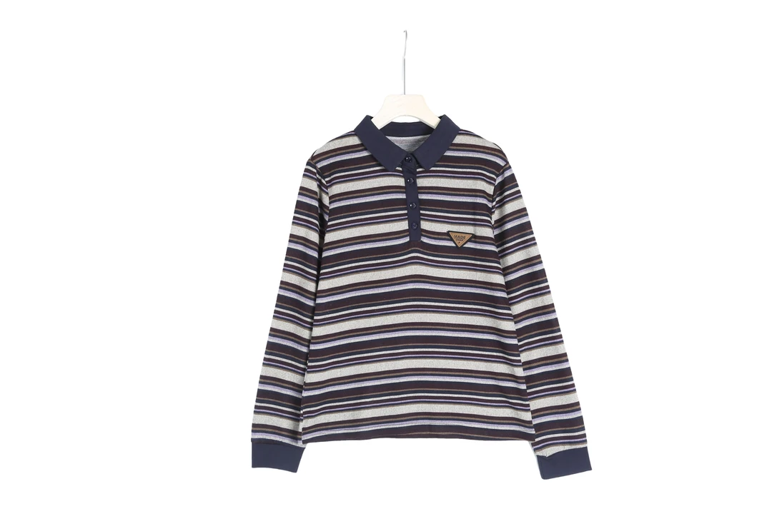 S0012情侣款半开打底衫POLO领针织超软百搭条纹拼接长T上衣